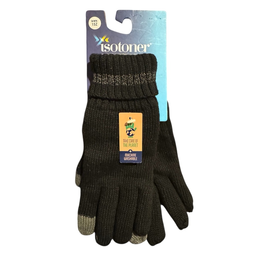 NWY Isotoner Black Knit Gloves SmarTouch Technology‎ Gift Stocking Stuffer